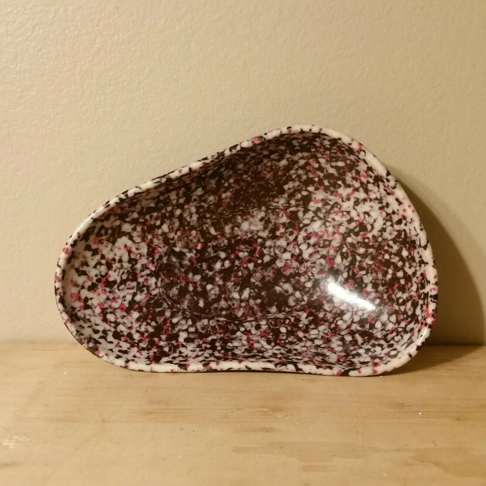 Vintage Melamine Kidney Shapes Trinket Dish USA New York Brown Atomic Mid Centur